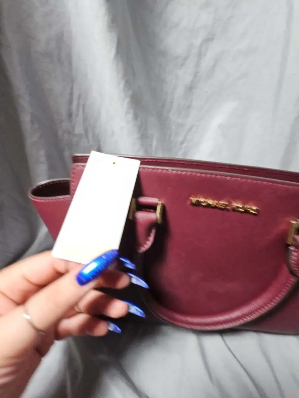 Michael Kors Selma Medium Saffiano Leather Top Zip Satchel in Merlot